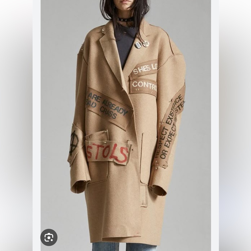 R13 Oversized Jacket Graffiti Wool Punk Rock Coat